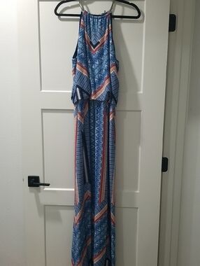 R&M Richards Blue and orange Printed Maxi Dress
